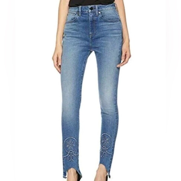 NWT AG HALE Piper High Waist Skinny Cut Hem Embroidered Jean Size 27 - Picture 1 of 13
